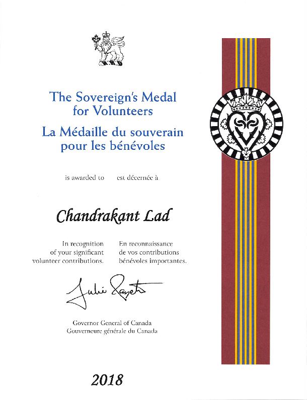 Sovereign's Medal Certificate